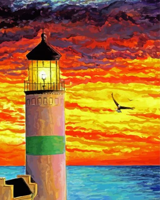Lighthouse Eagle Sunset Diamond Paintings