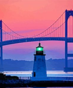 RI Lighthouse Newport Harbor At Sunset Diamond Paintings