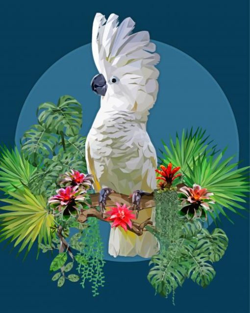 Umbrella Cockatoo And Plants Diamond Paintings