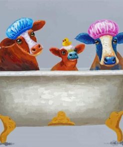 Cute Cows In Bathtub Diamond Paintings