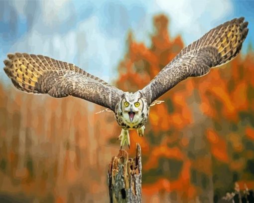 Flying Horned Owl Diamond Paintings