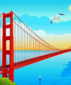 Golden Gate Bridge Across Strait San Francisco Illustration Diamond Paintings