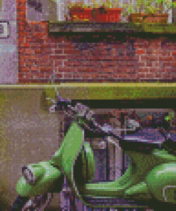 Green Moped Motorcycle Diamond Paintings
