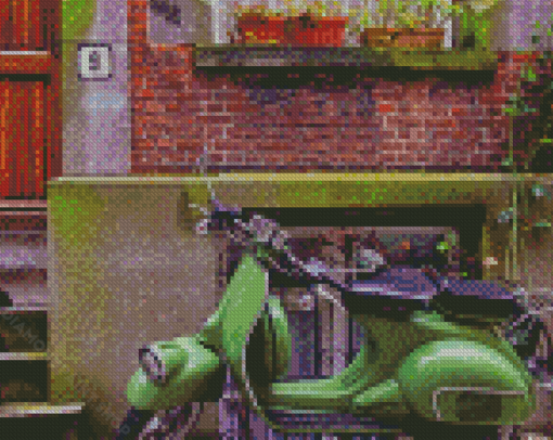 Green Moped Motorcycle Diamond Paintings