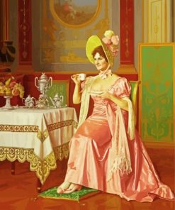 Vintage Lady Having Tea Diamond Paintings