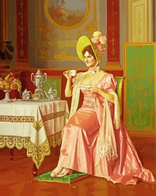 Vintage Lady Having Tea Diamond Paintings