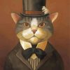 Vintage Cat With Hat Diamond Paintings
