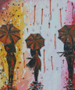 3 Women In Rain With Umbrellas Art Diamond Paintings