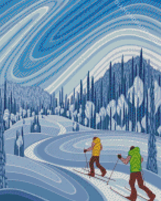 Abstract Nordic Skiing Diamond Paintings