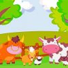 Cartoon Cows By Fence Diamond Paintings