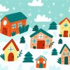 Cartoon Houses In Snow Diamond Paintings