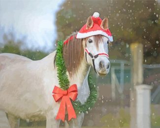Christmas Horse With Wreath Diamond Paintings