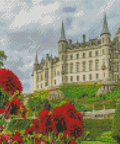 Dunrobin Castle And Flowers Diamond Paintings