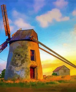 Dutch Windmill Sunset Diamond Paintings