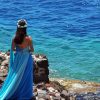 Lady In Blue Dress On Beach Diamond Paintings