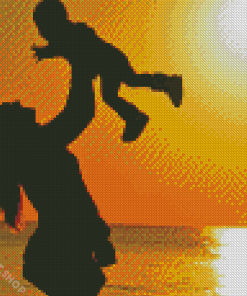 Mother And Son On Beach Silhouette Diamond Paintings