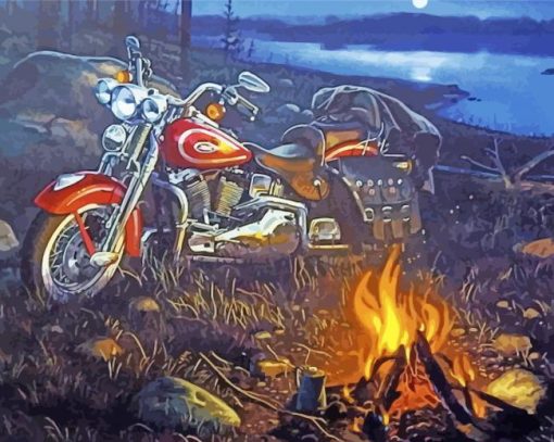 Motorcycle By Lake Diamond Paintings