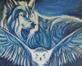 Owl And Wolf Art Diamond Paintings