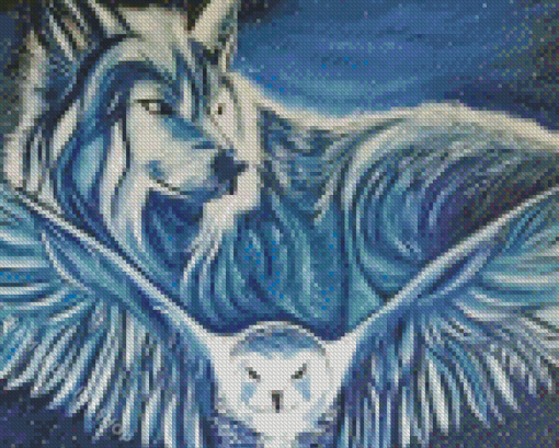 Owl And Wolf Art Diamond Paintings