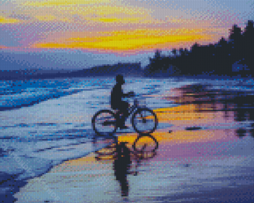 Riding A Bicycle On Beach Diamond Paintings