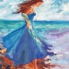 Seaside Blue Dress Woman Art Diamond Paintings
