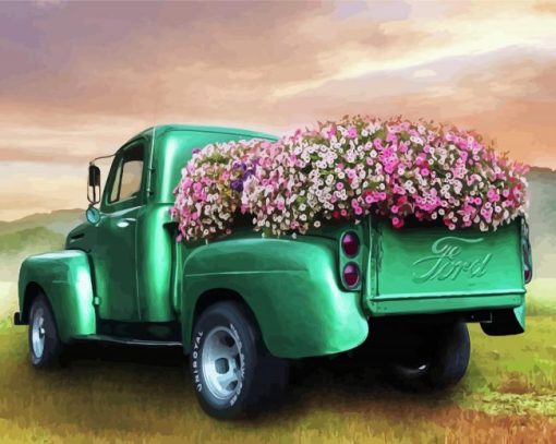 Truck With Flowers Diamond Paintings