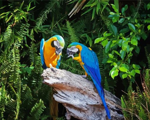 Two Parrots In Jungle Green With Blue Diamond Paintings