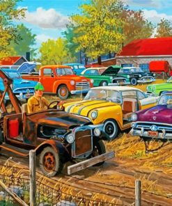 Vintage Old Cars In Yard Diamond Paintings