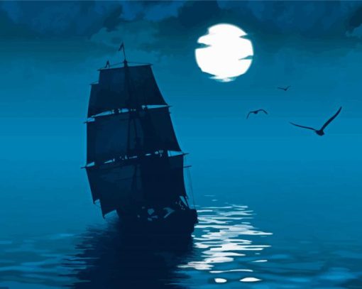 Whydah Ship Silhouette Moonlight Diamond Paintings