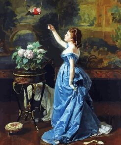 Woman With Parrot By Auguste Toulmouche Diamond Paintings