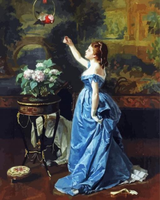 Woman With Parrot By Auguste Toulmouche Diamond Paintings