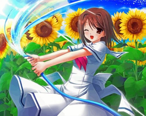 Anime Girl With Water Hose Diamond Paintings