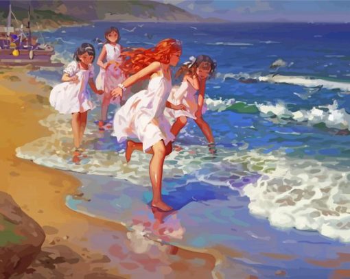 Anime Children On Beach Diamond Paintings