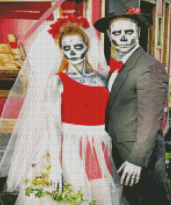 Fantasy Sugar Skull Wedding Couple Diamond Piantings