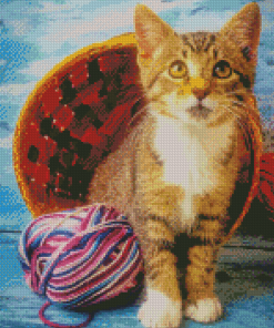 Kitten With Yarn Diamond Paintings