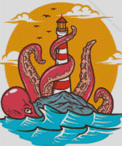 Octopus And Lighthouse Diamond Paintings