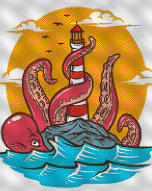 Octopus And Lighthouse Diamond Paintings
