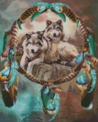 Wolves With Dream Catchers Diamond Paintings