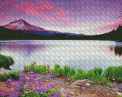 Wonderful Lake And Flowers Diamond Paintings