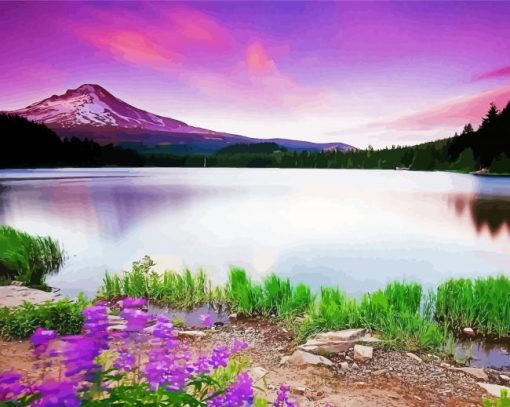 Wonderful Lake And Flowers Diamond Paintings