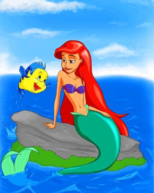 Ariel Mermaid And Flounder Fish Diamond Paintings