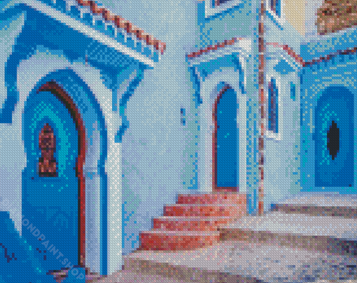 Blue Buildings In Morocco Diamond Paintings