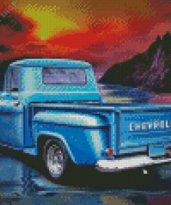 Blue Classic Chevy Truck Diamond Paintings
