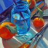 Blue Mason Jar And Oranges Diamond Paintings