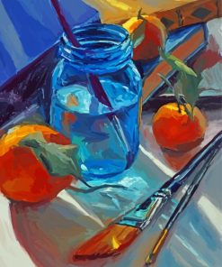 Blue Mason Jar And Oranges Diamond Paintings