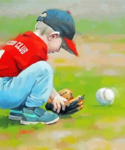 Boy Playing Baseball Diamond Paintings