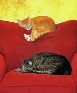 Cats On Red Sofa Diamond Paintings