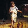 Girl With Chicken In The Barn Diamond Paintings