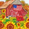 Red Tractor And Sunflowers Diamond Paintings