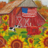 Red Tractor And Sunflowers Diamond Paintings